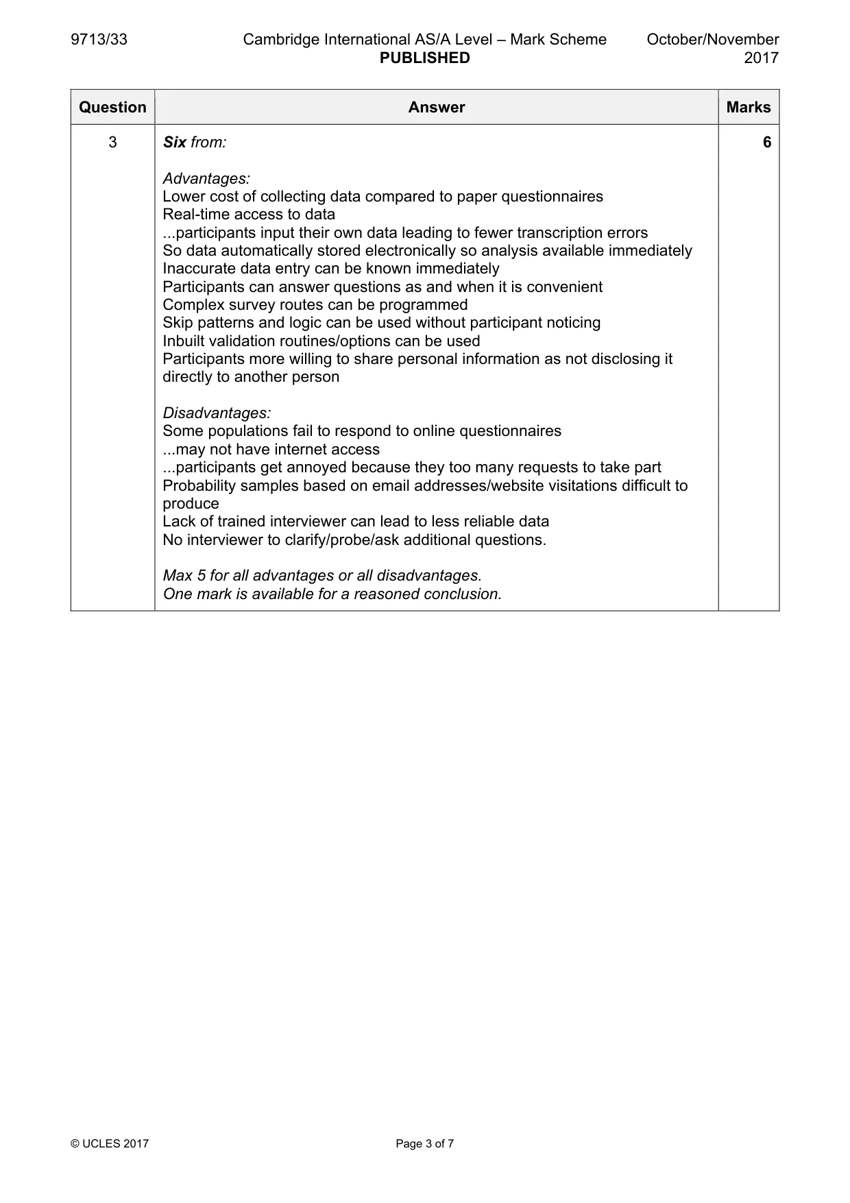 Mark scheme, page 3 of 7