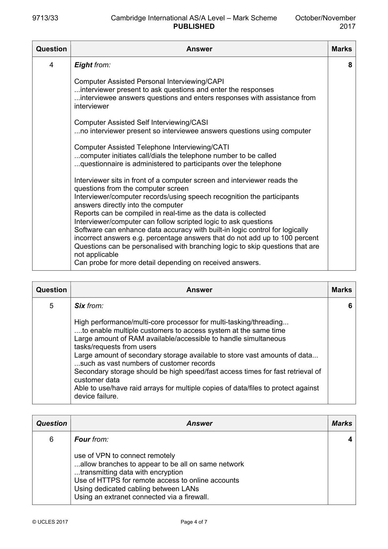 Mark scheme, page 4 of 7