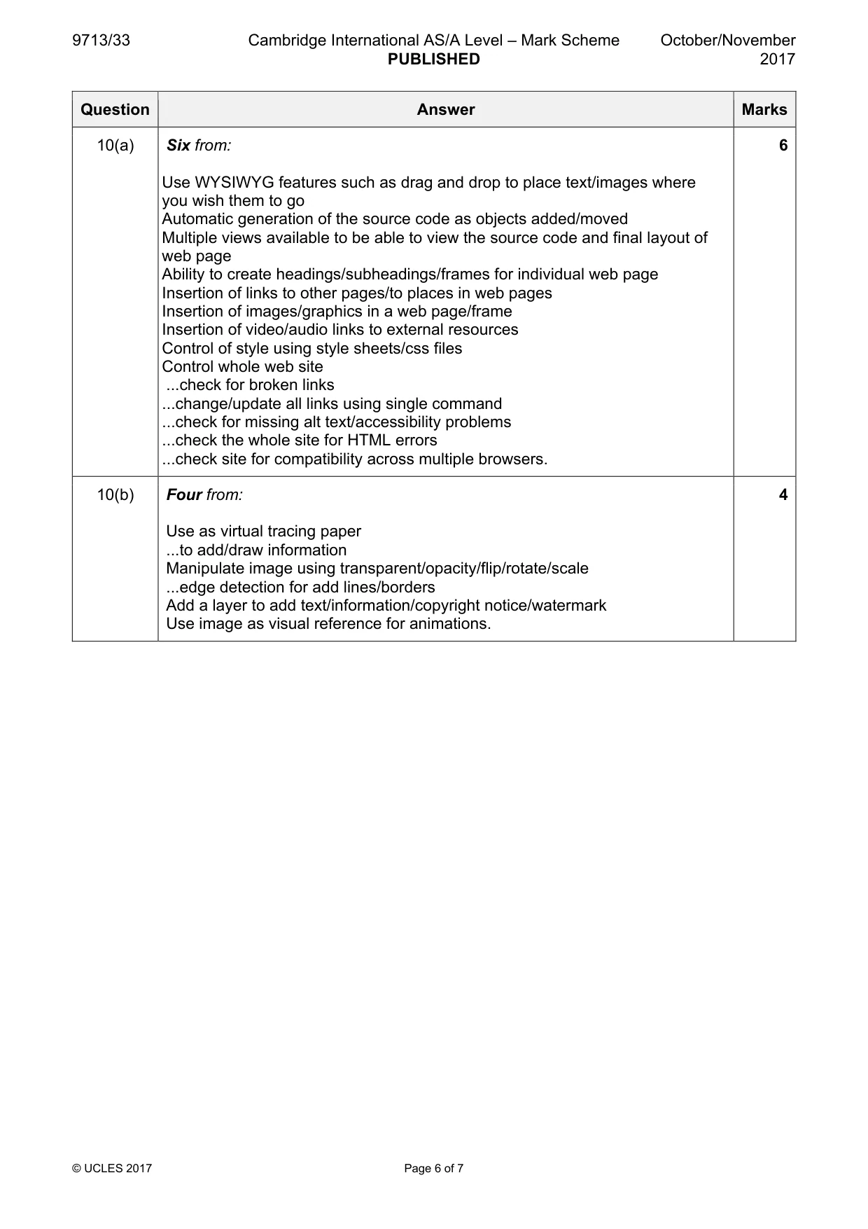 Mark scheme, page 6 of 7