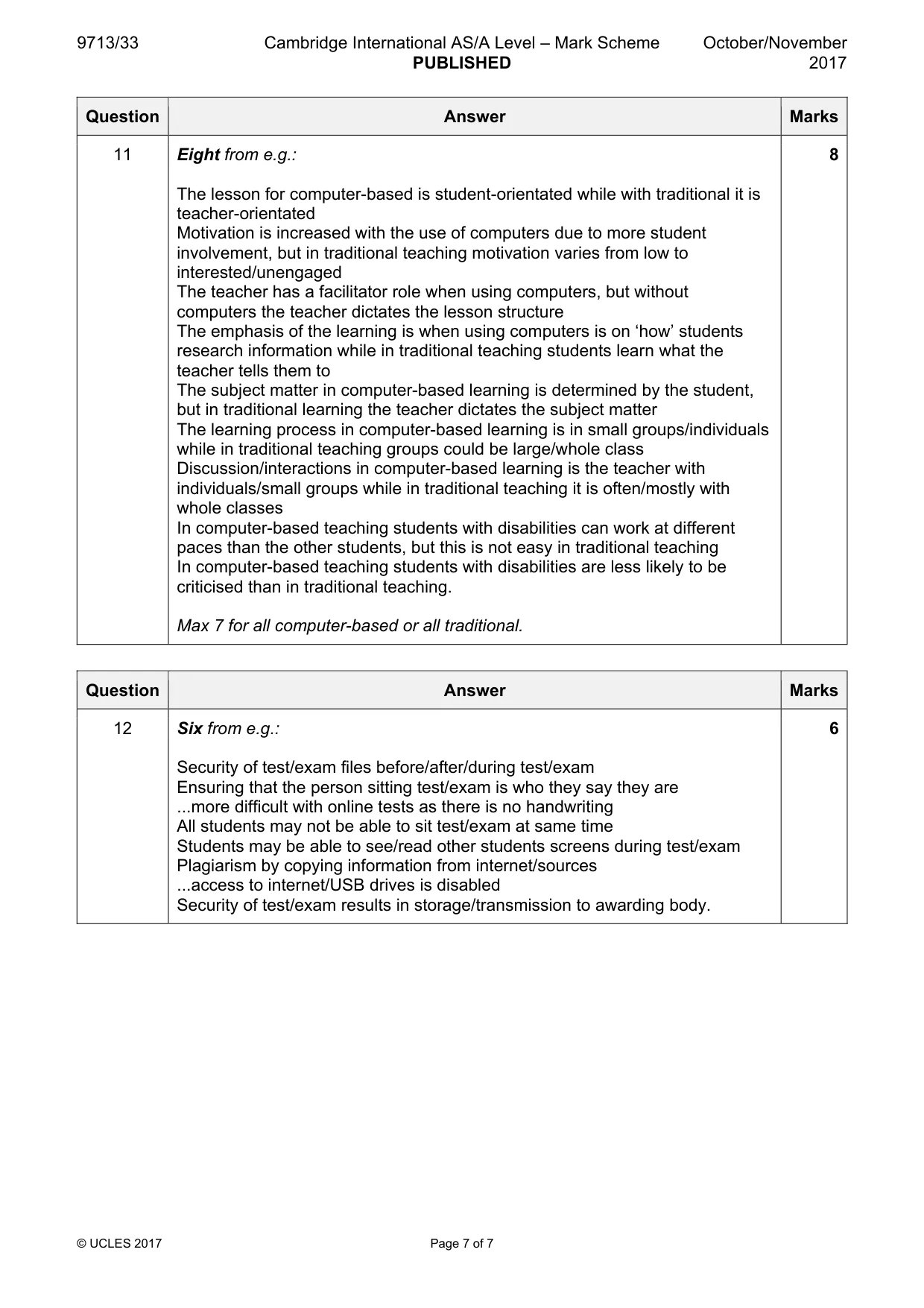 Mark scheme, page 7 of 7