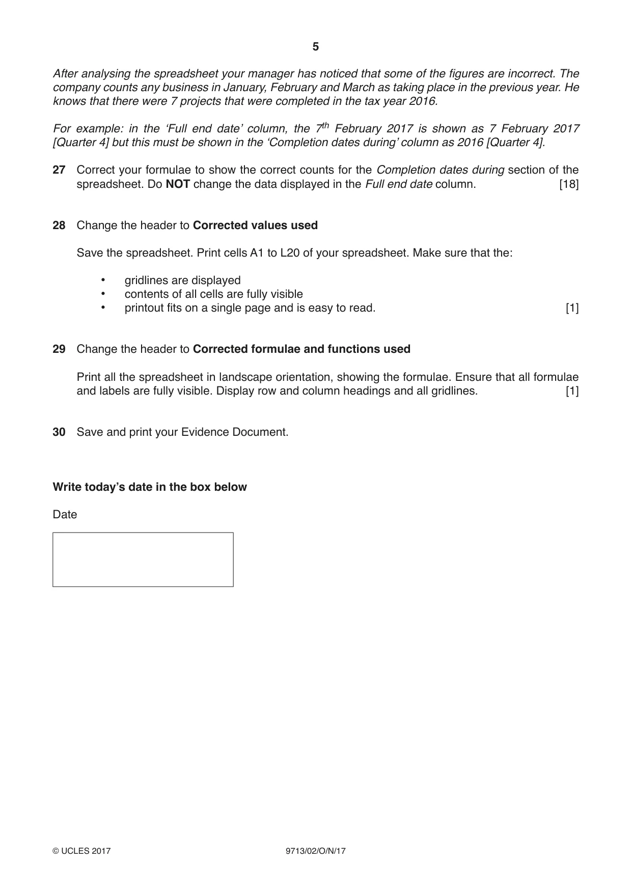 Cambridge A Level Applied Information and Communication Technology 9713 2017 Oct/Nov Paper 2 · Variant 1 question paper, page 5 of 8