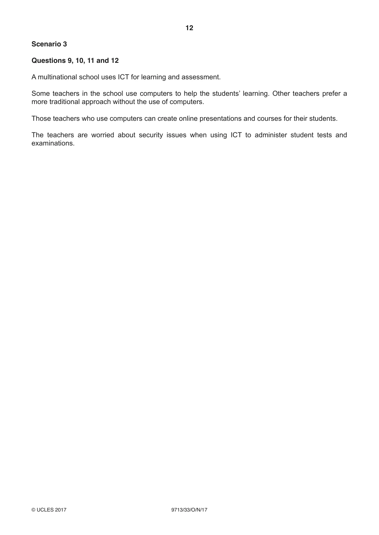 Cambridge A Level Applied Information and Communication Technology 9713 2017 Oct/Nov Paper 3 · Variant 3 question paper, page 12 of 16