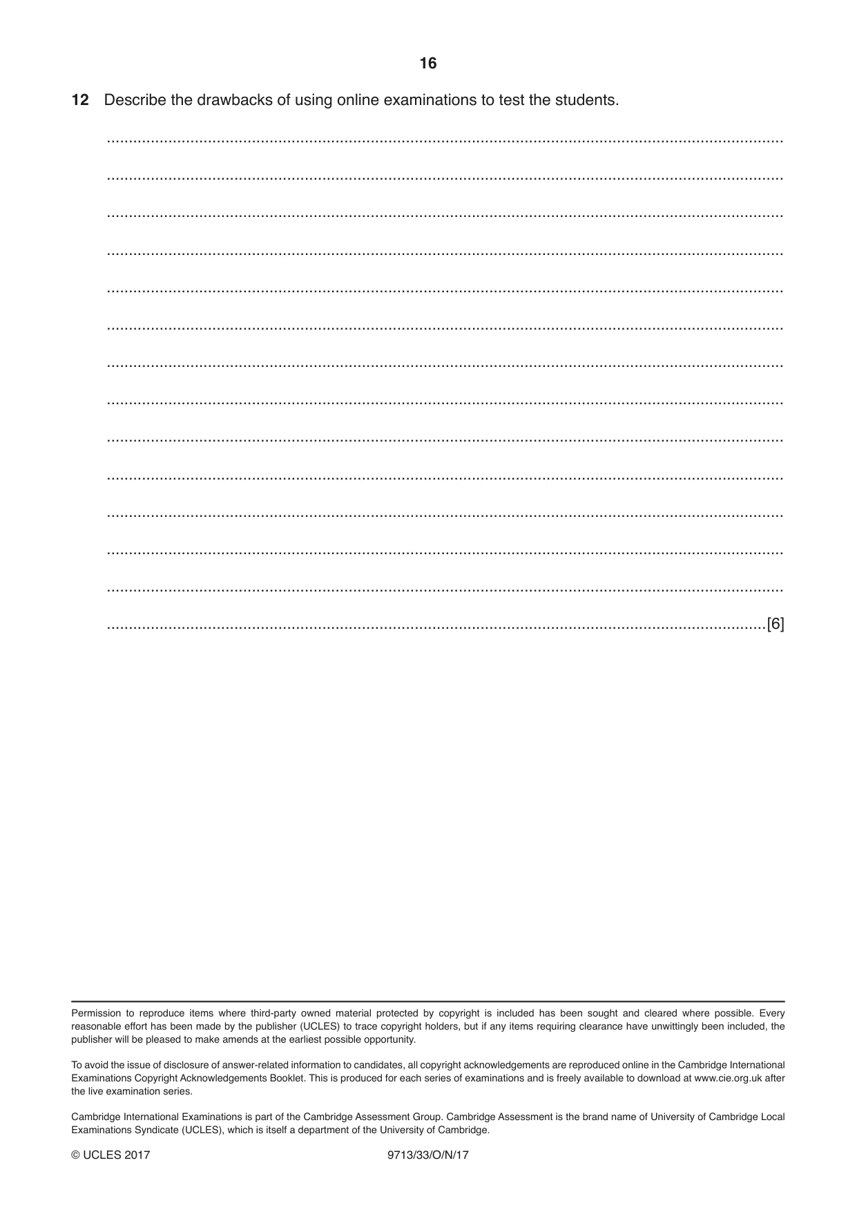 Cambridge A Level Applied Information and Communication Technology 9713 2017 Oct/Nov Paper 3 · Variant 3 question paper, page 16 of 16