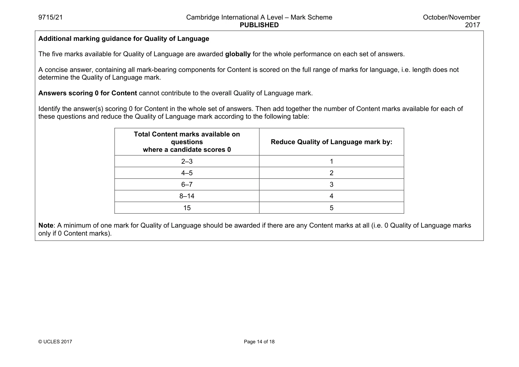 Mark scheme, page 14 of 18
