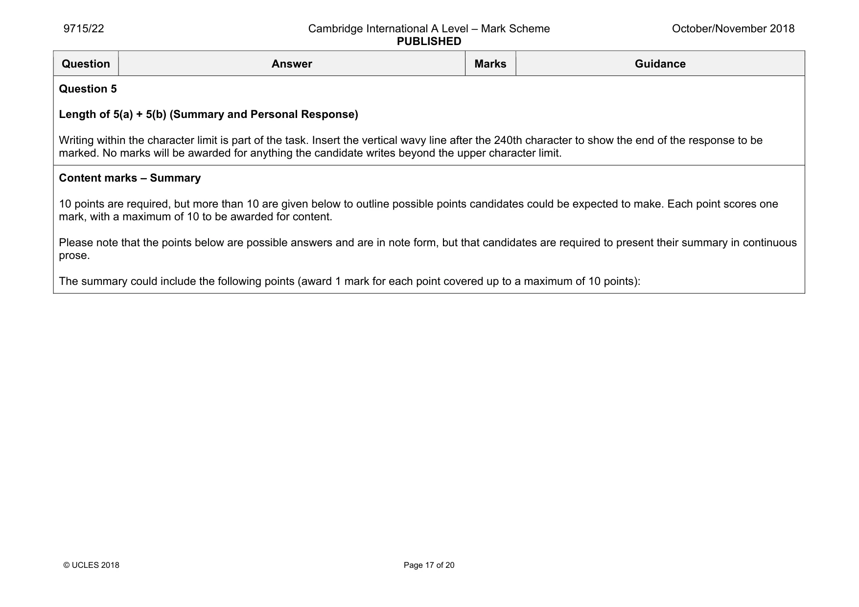 Mark scheme, page 17 of 20