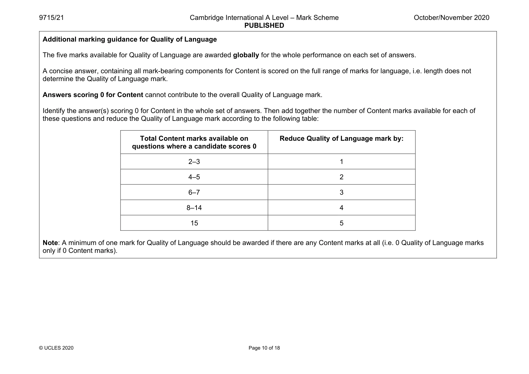 Mark scheme, page 10 of 18