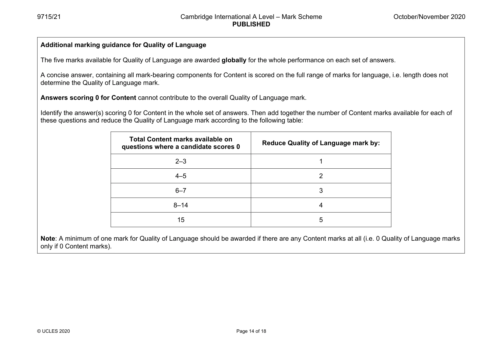 Mark scheme, page 14 of 18