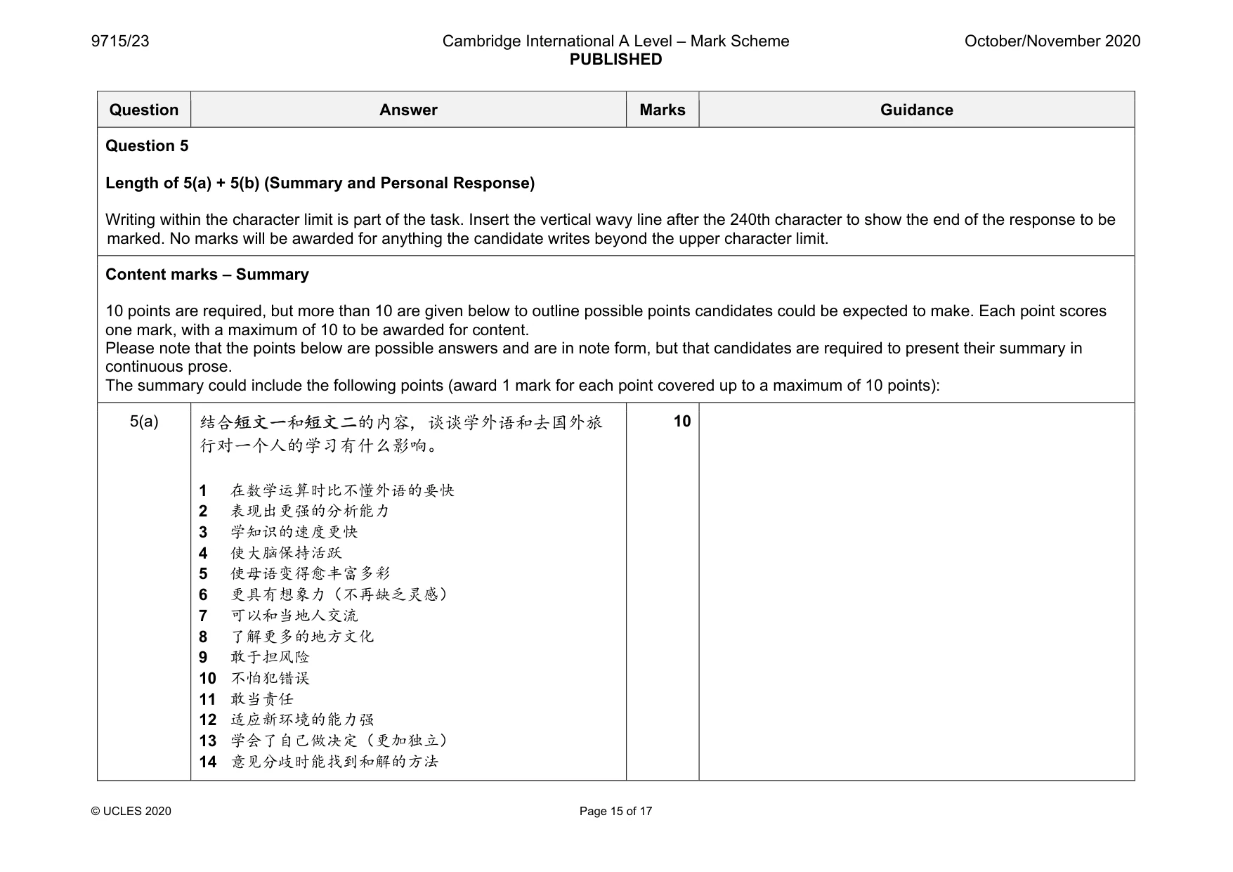 Mark scheme, page 15 of 17