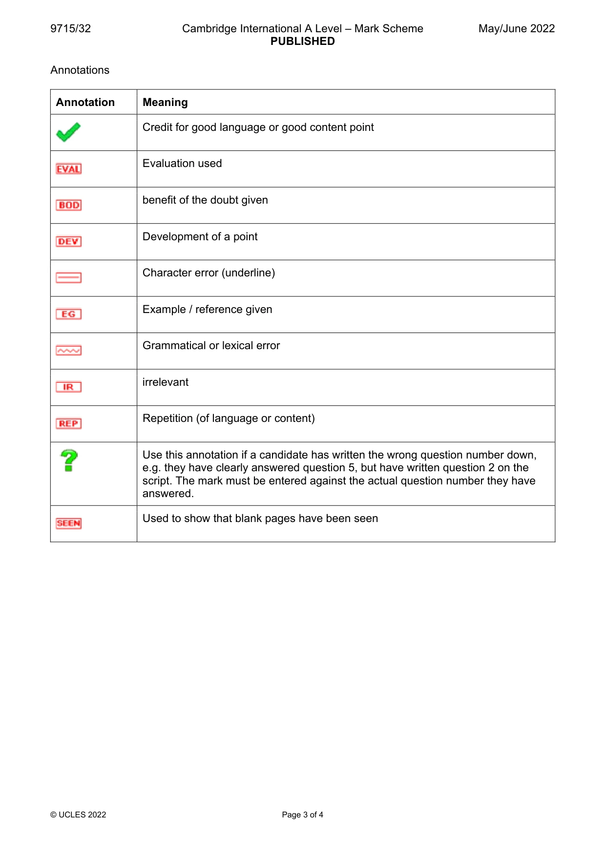 Mark scheme, page 3 of 4