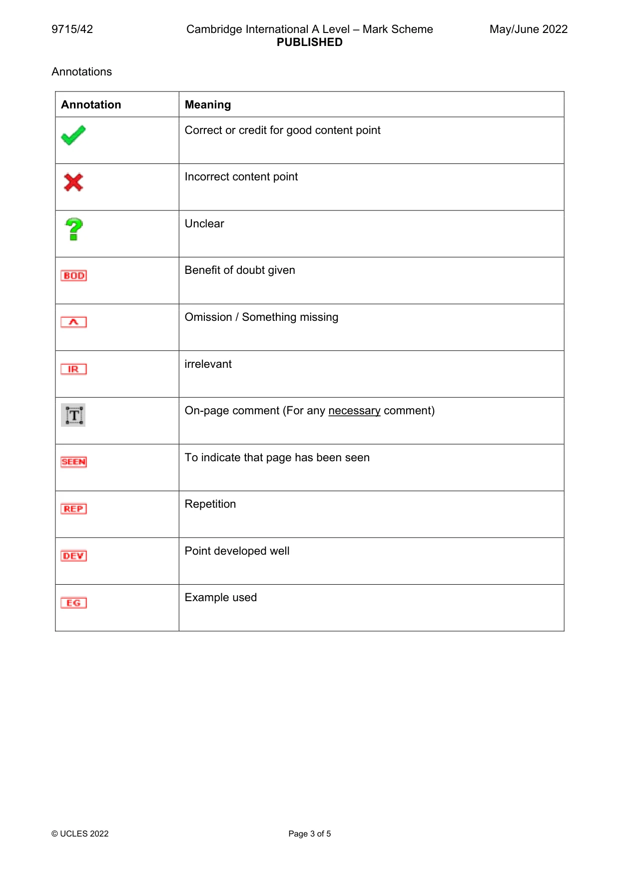 Mark scheme, page 3 of 5