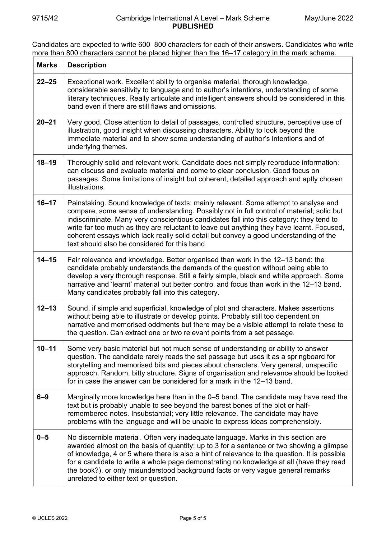 Mark scheme, page 5 of 5