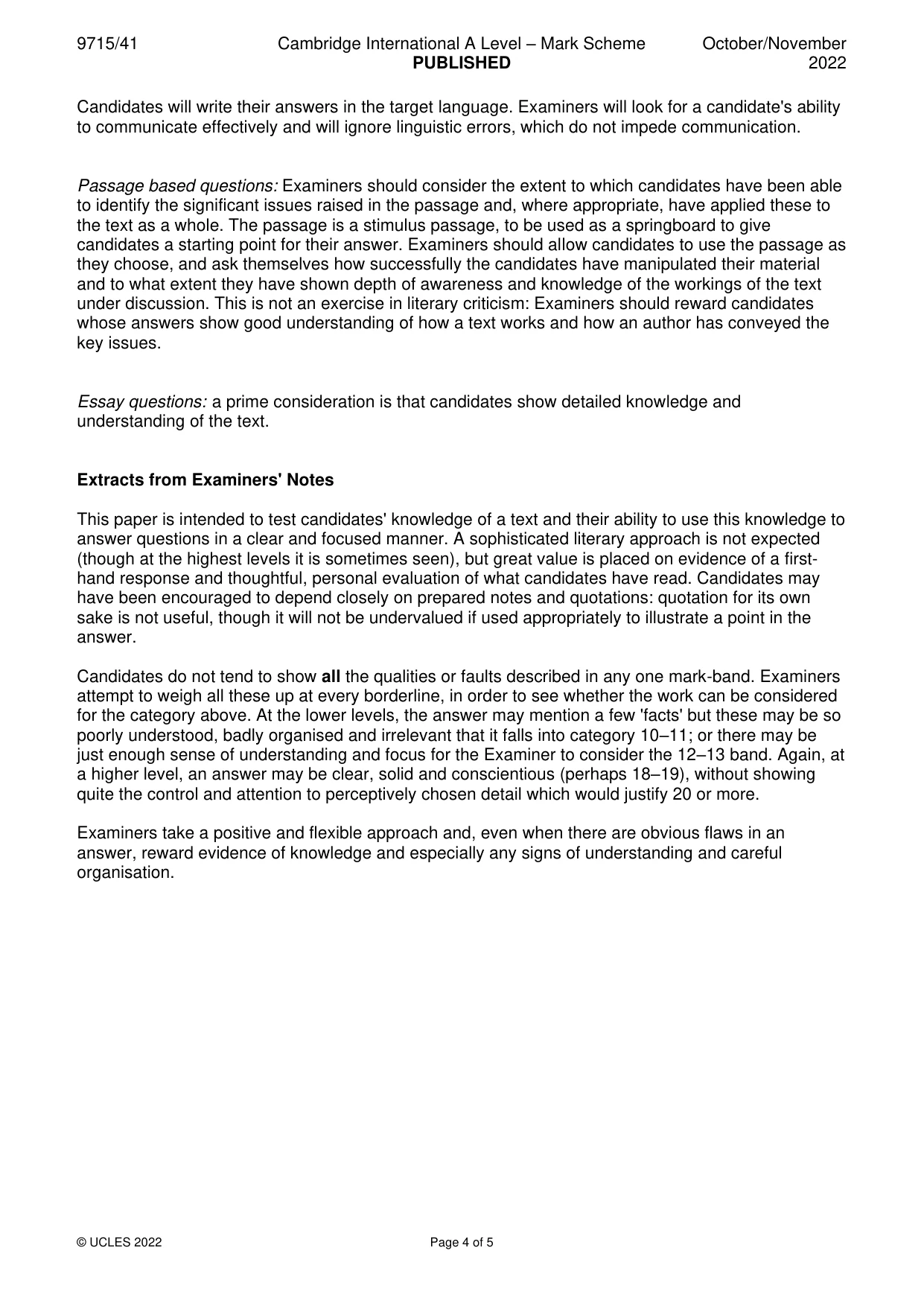 Mark scheme, page 4 of 5