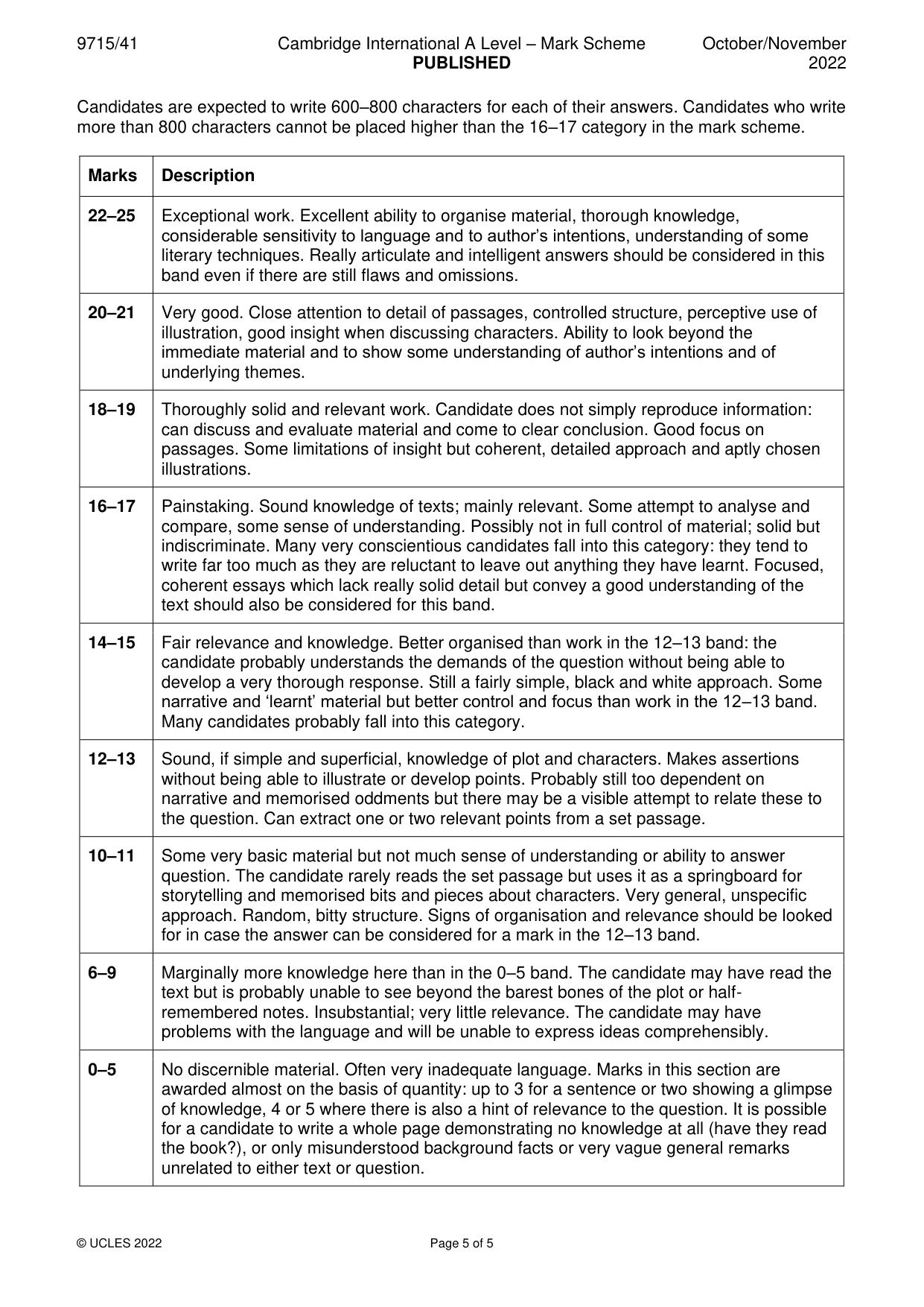 Mark scheme, page 5 of 5