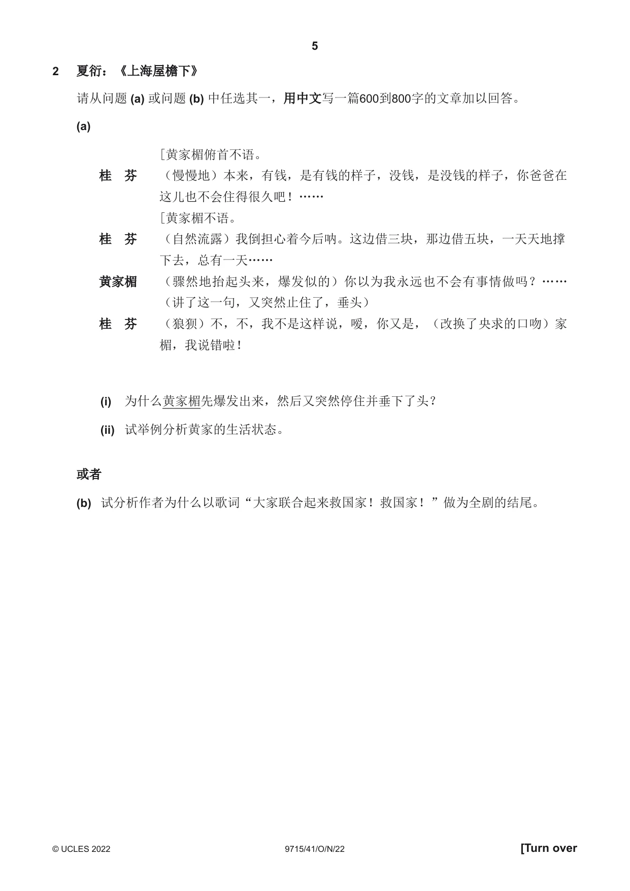 Cambridge A Level Chinese (A Level only) 9715 2022 Oct/Nov Paper 4 · Variant 1 question paper, page 5 of 8
