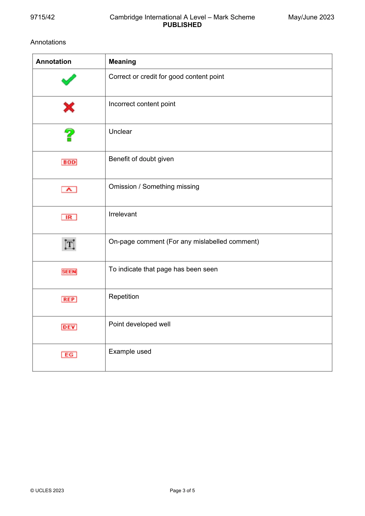 Mark scheme, page 3 of 5