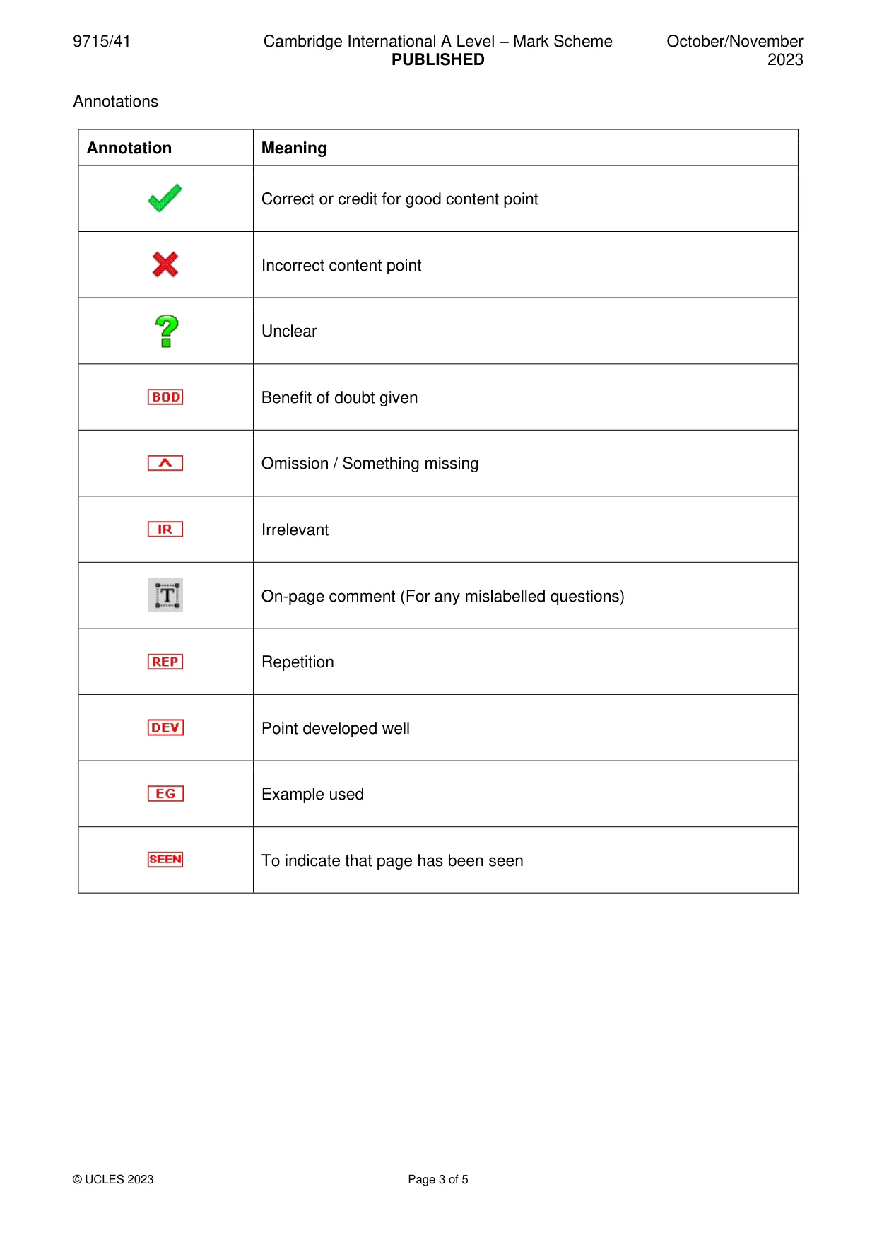 Mark scheme, page 3 of 5