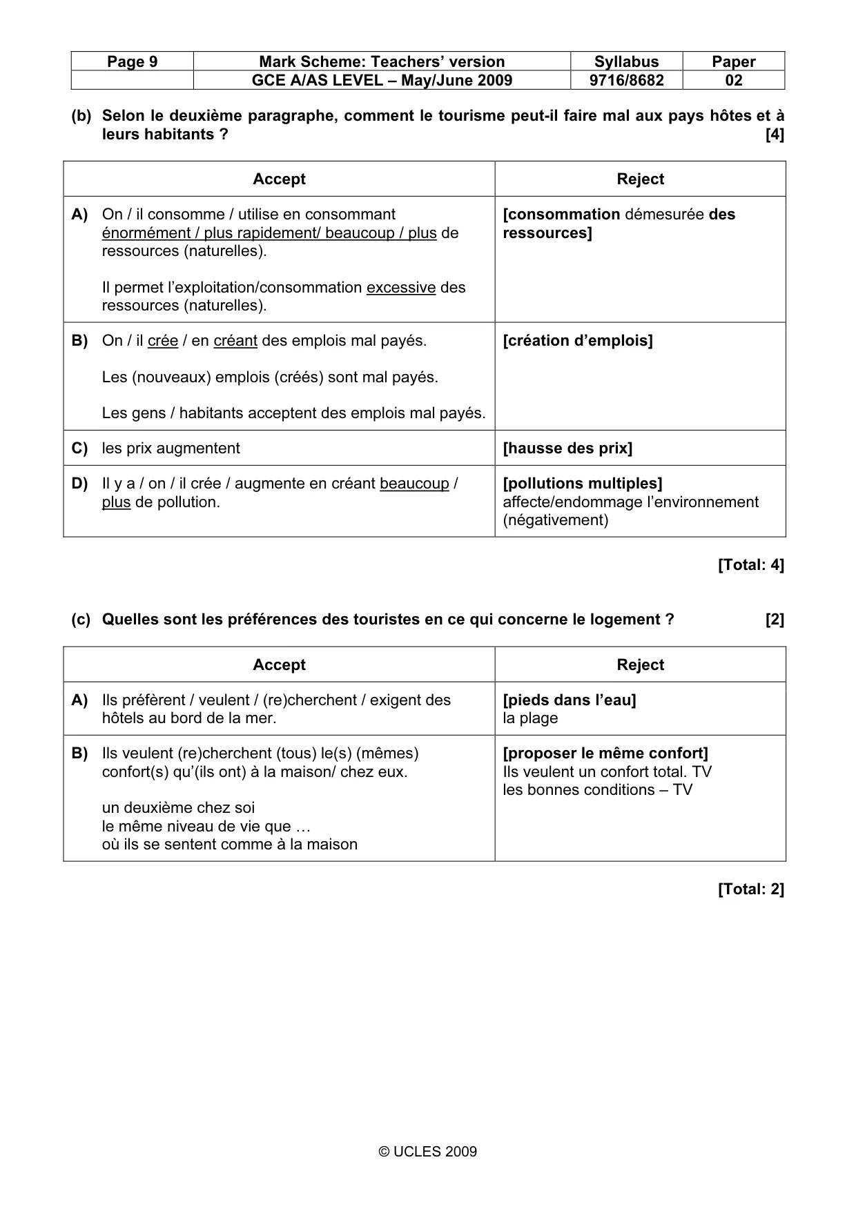 Mark scheme, page 9 of 12