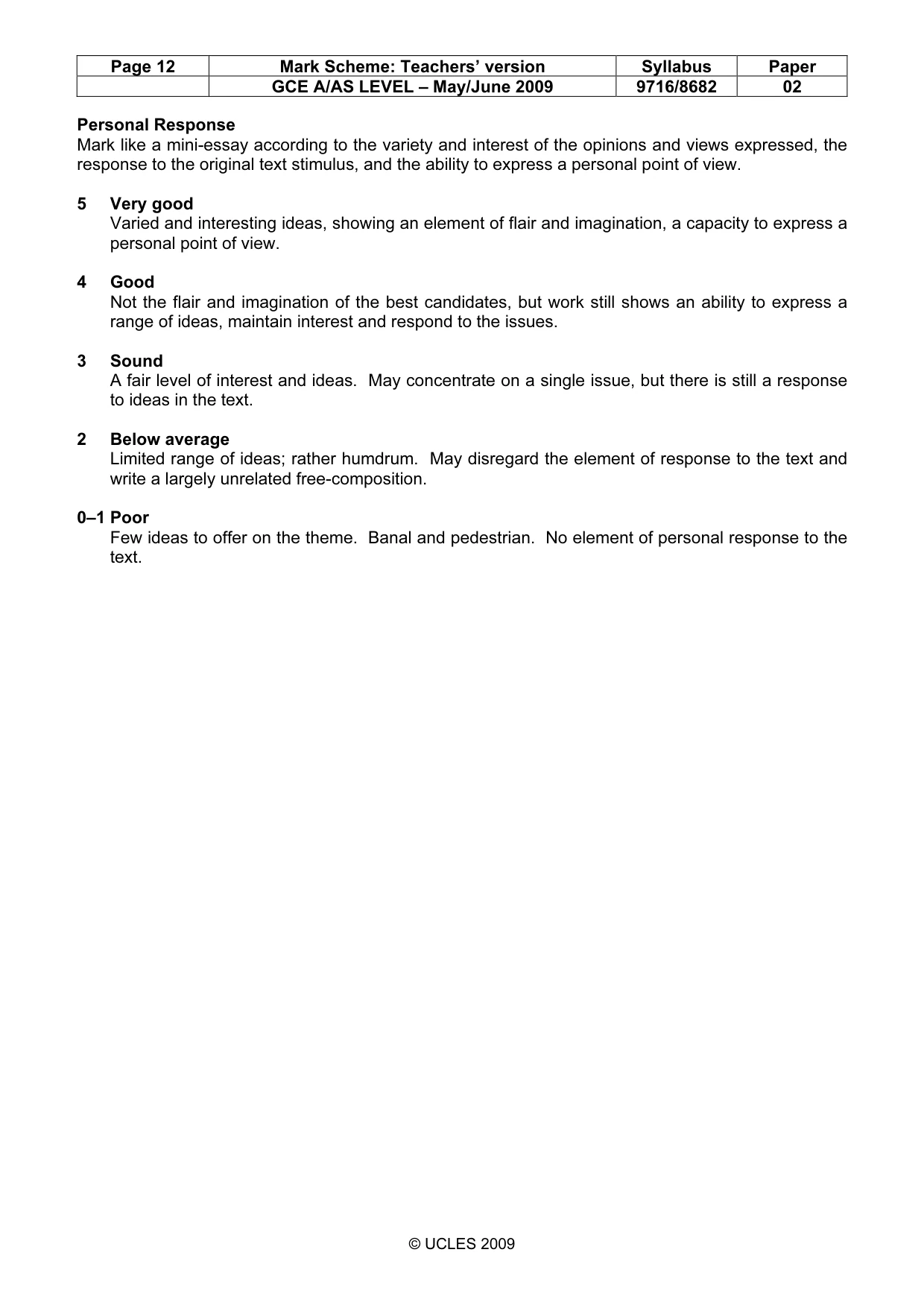 Mark scheme, page 12 of 12