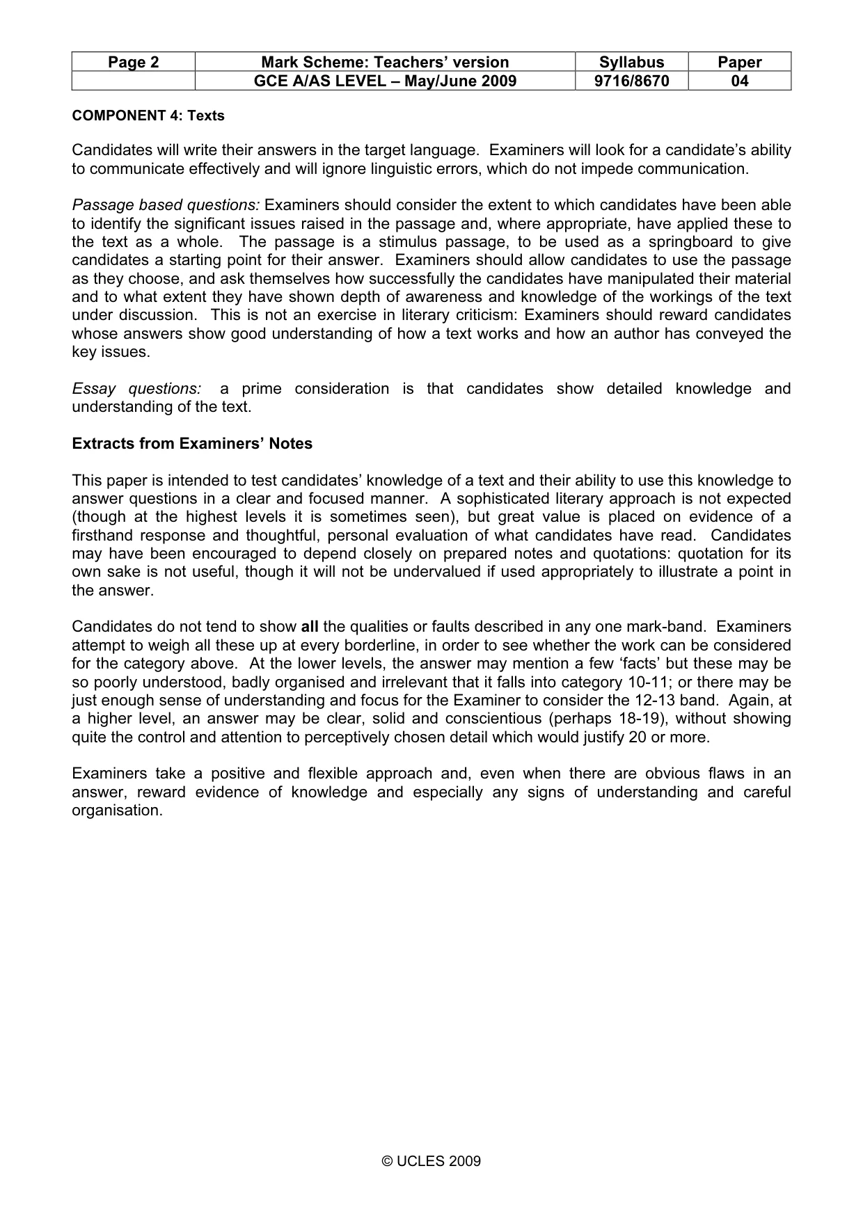 Mark scheme, page 2 of 3