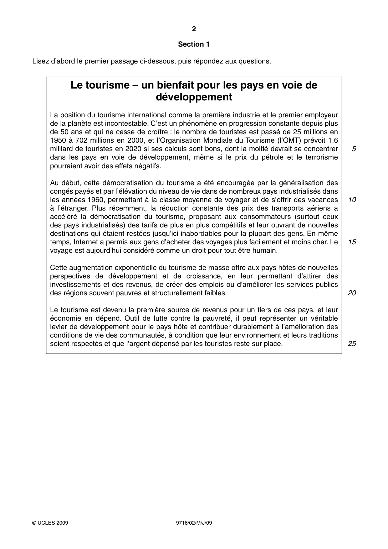 Cambridge A Level French (A Level only) 9716 2009 May/June Paper 2 · Variant 1 question paper, page 2 of 8