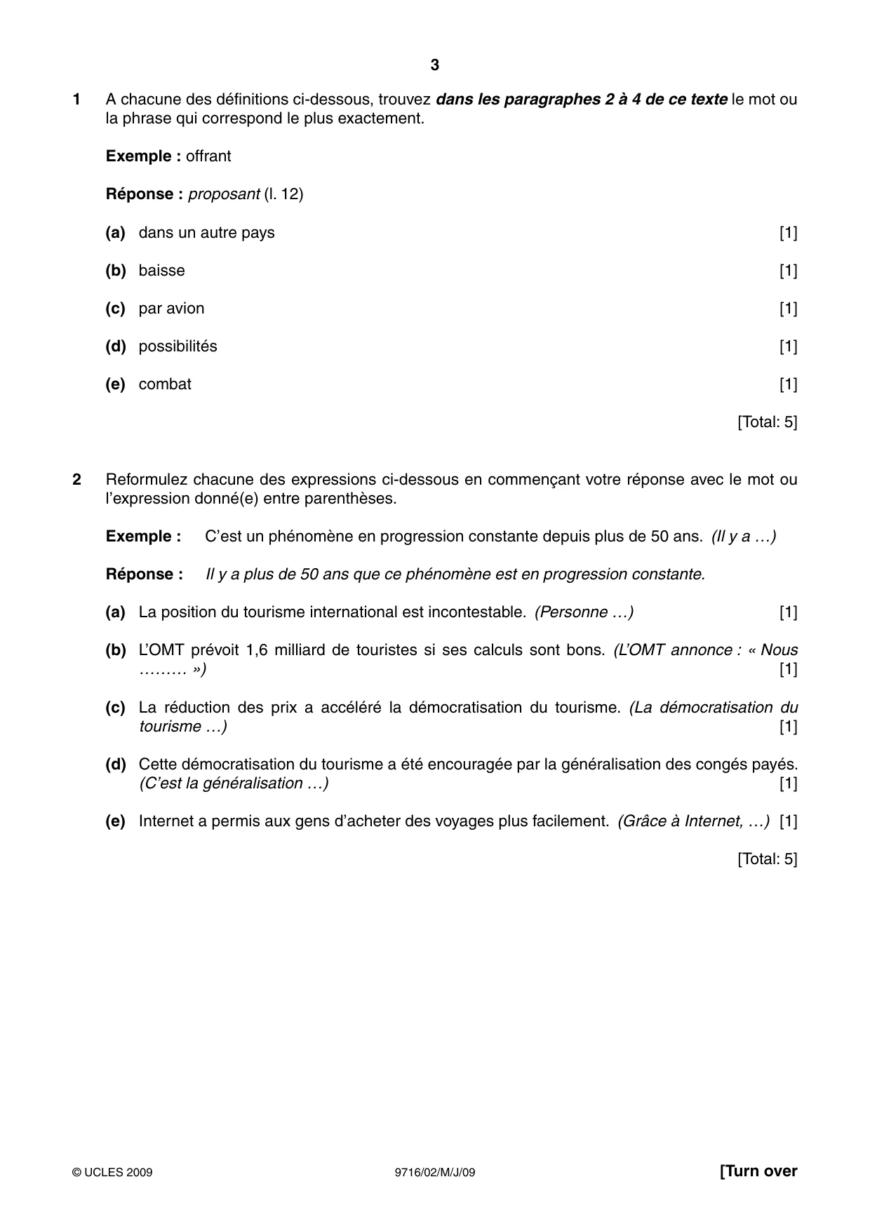 Cambridge A Level French (A Level only) 9716 2009 May/June Paper 2 · Variant 1 question paper, page 3 of 8