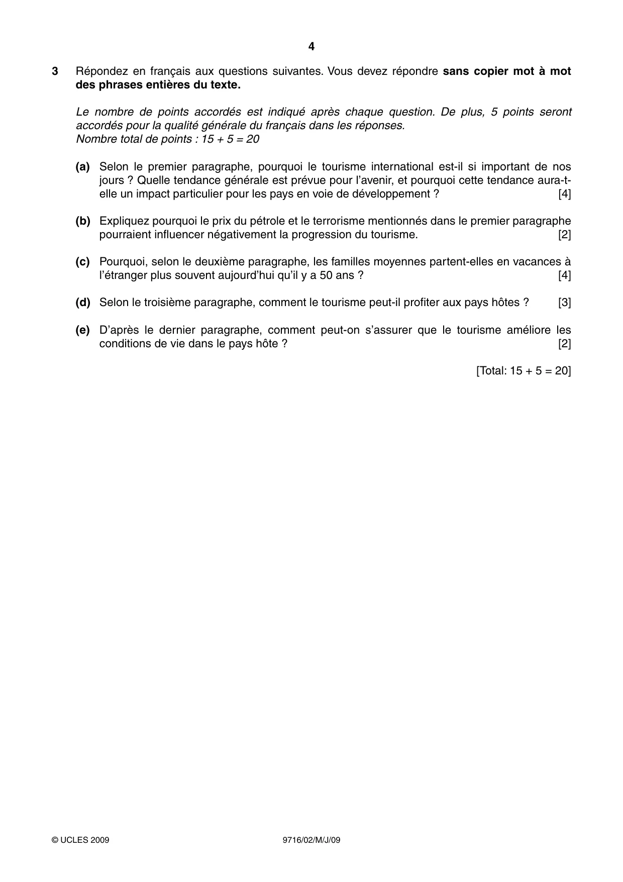 Cambridge A Level French (A Level only) 9716 2009 May/June Paper 2 · Variant 1 question paper, page 4 of 8