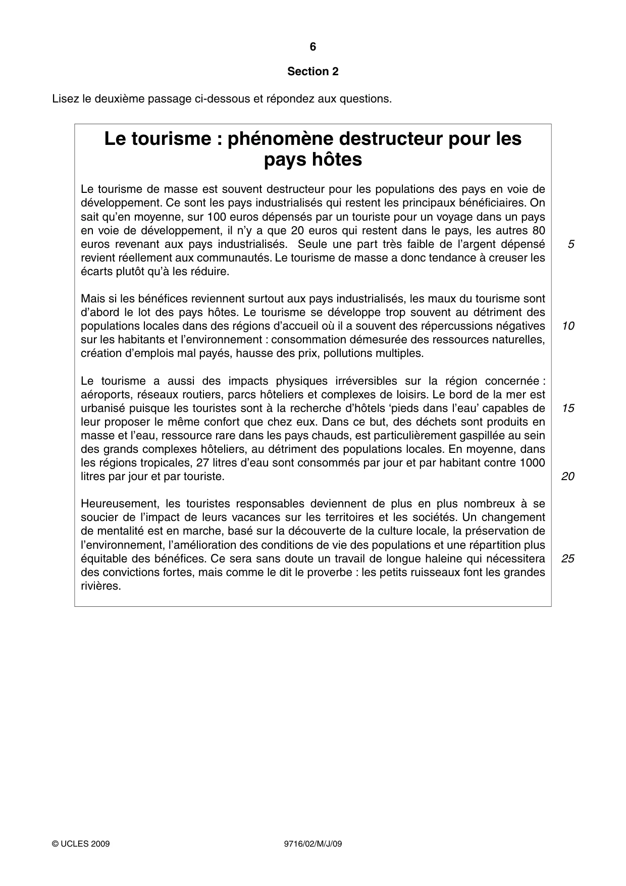 Cambridge A Level French (A Level only) 9716 2009 May/June Paper 2 · Variant 1 question paper, page 6 of 8