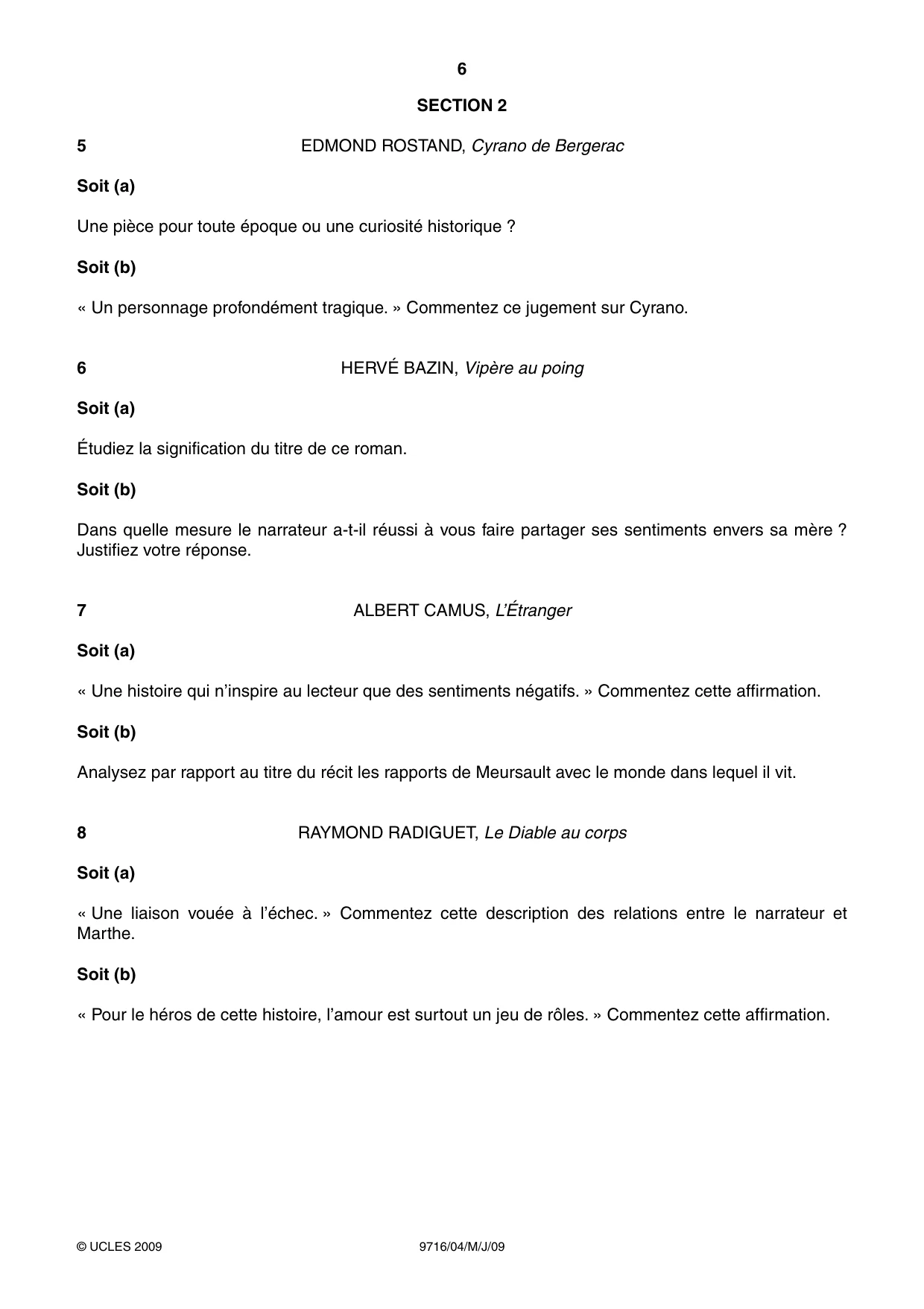 Cambridge A Level French (A Level only) 9716 2009 May/June Paper 4 · Variant 1 question paper, page 6 of 8