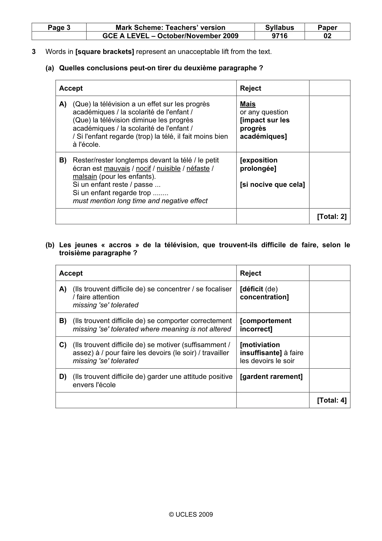 Mark scheme, page 3 of 9