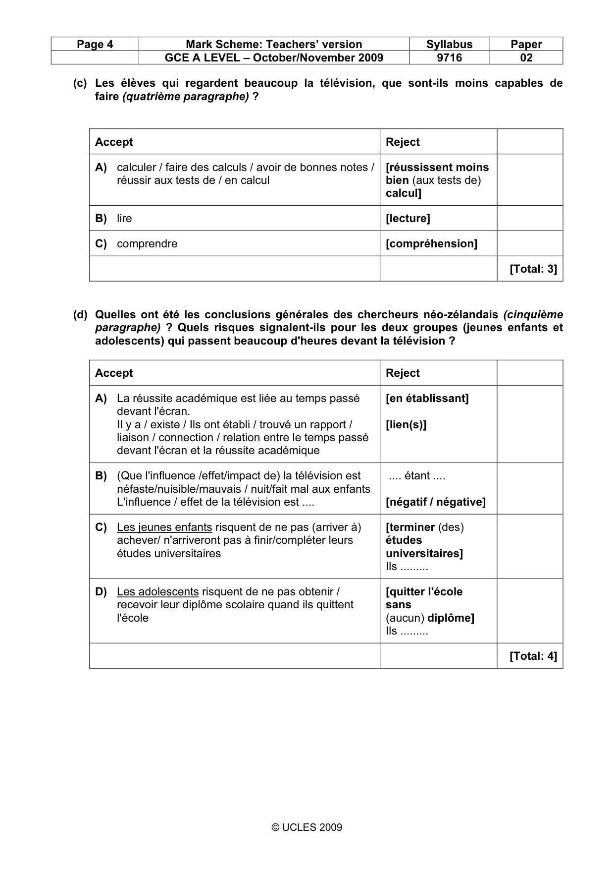 Mark scheme, page 4 of 9