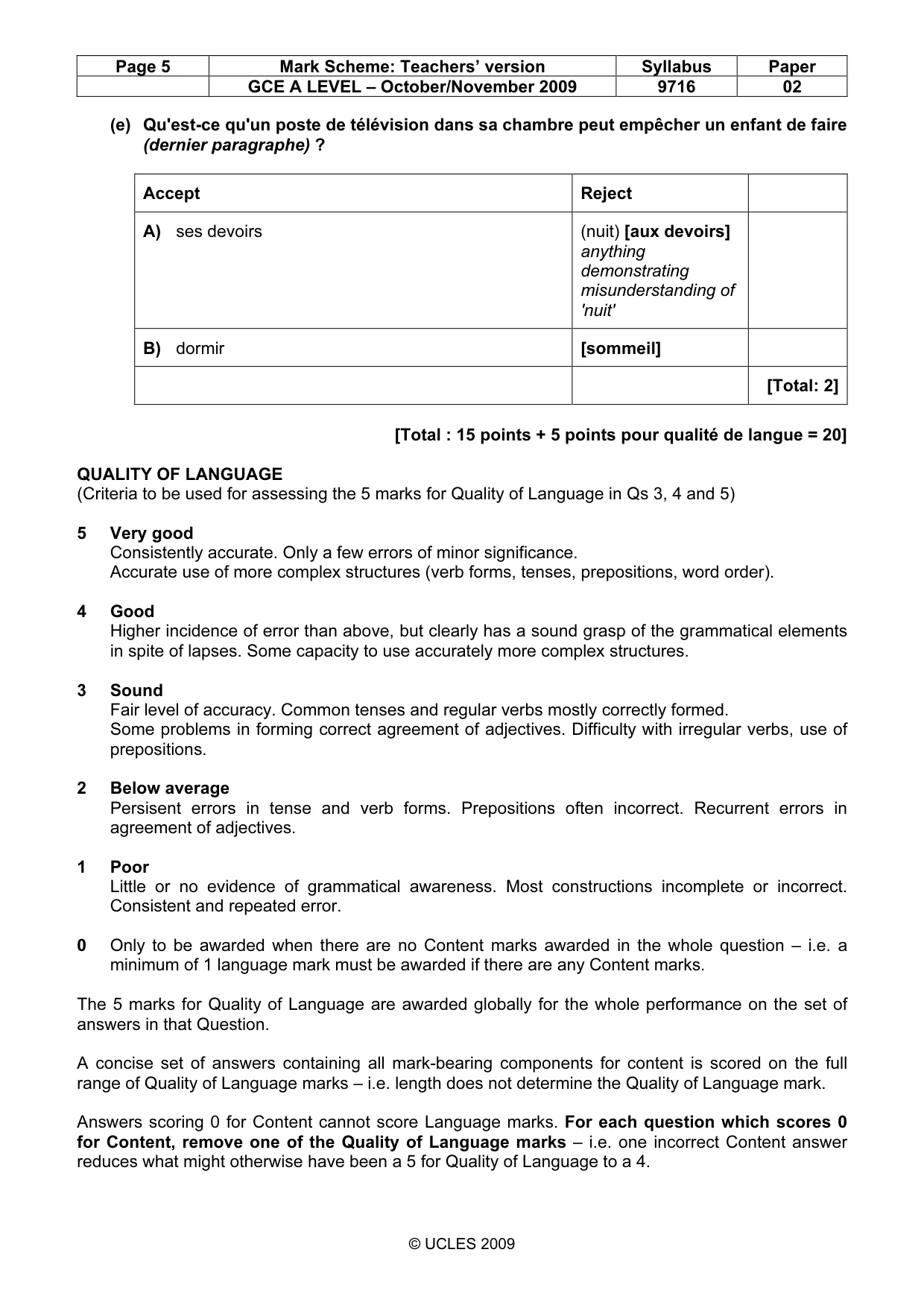 Mark scheme, page 5 of 9