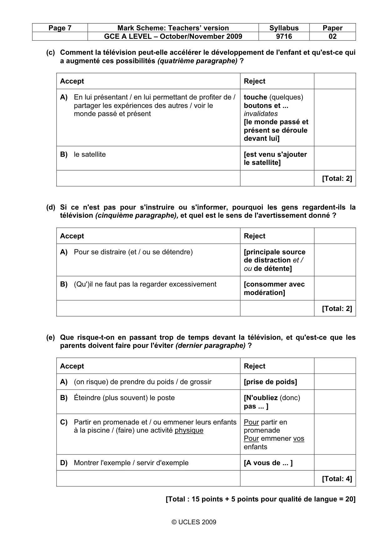 Mark scheme, page 7 of 9