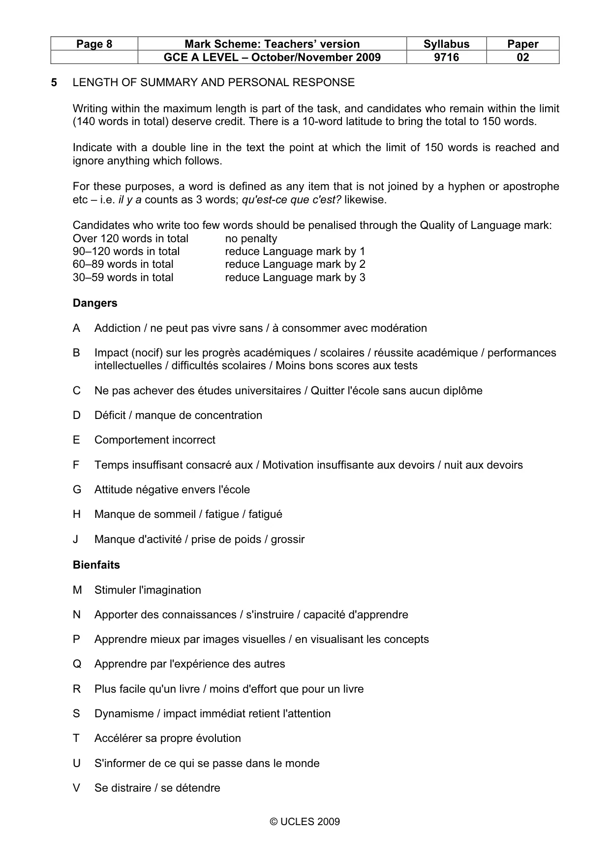 Mark scheme, page 8 of 9