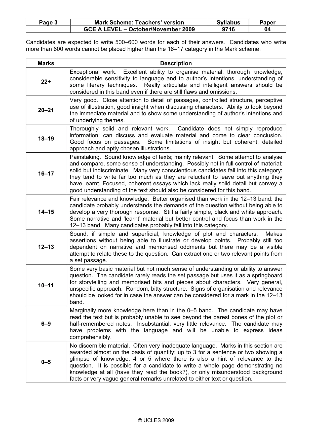 Mark scheme, page 3 of 3