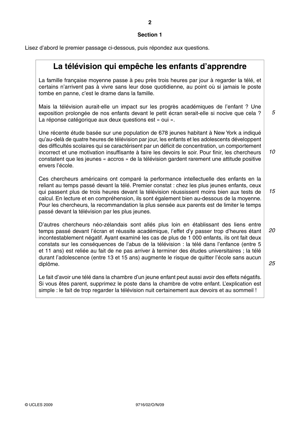 Cambridge A Level French (A Level only) 9716 2009 Oct/Nov Paper 2 · Variant 1 question paper, page 2 of 8