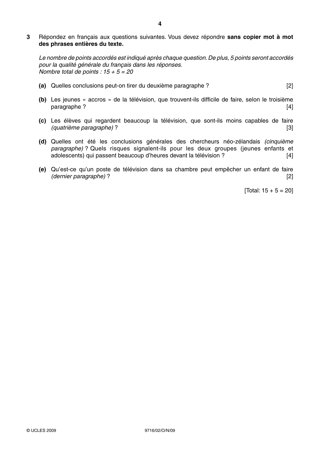 Cambridge A Level French (A Level only) 9716 2009 Oct/Nov Paper 2 · Variant 1 question paper, page 4 of 8