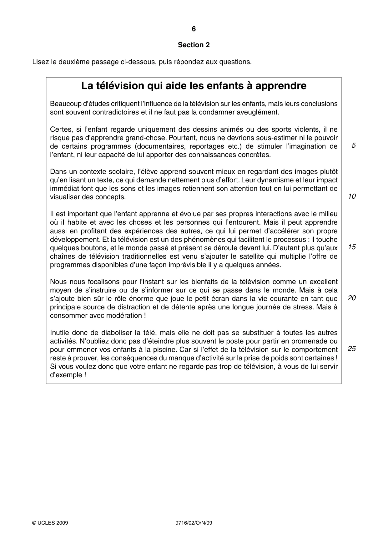 Cambridge A Level French (A Level only) 9716 2009 Oct/Nov Paper 2 · Variant 1 question paper, page 6 of 8