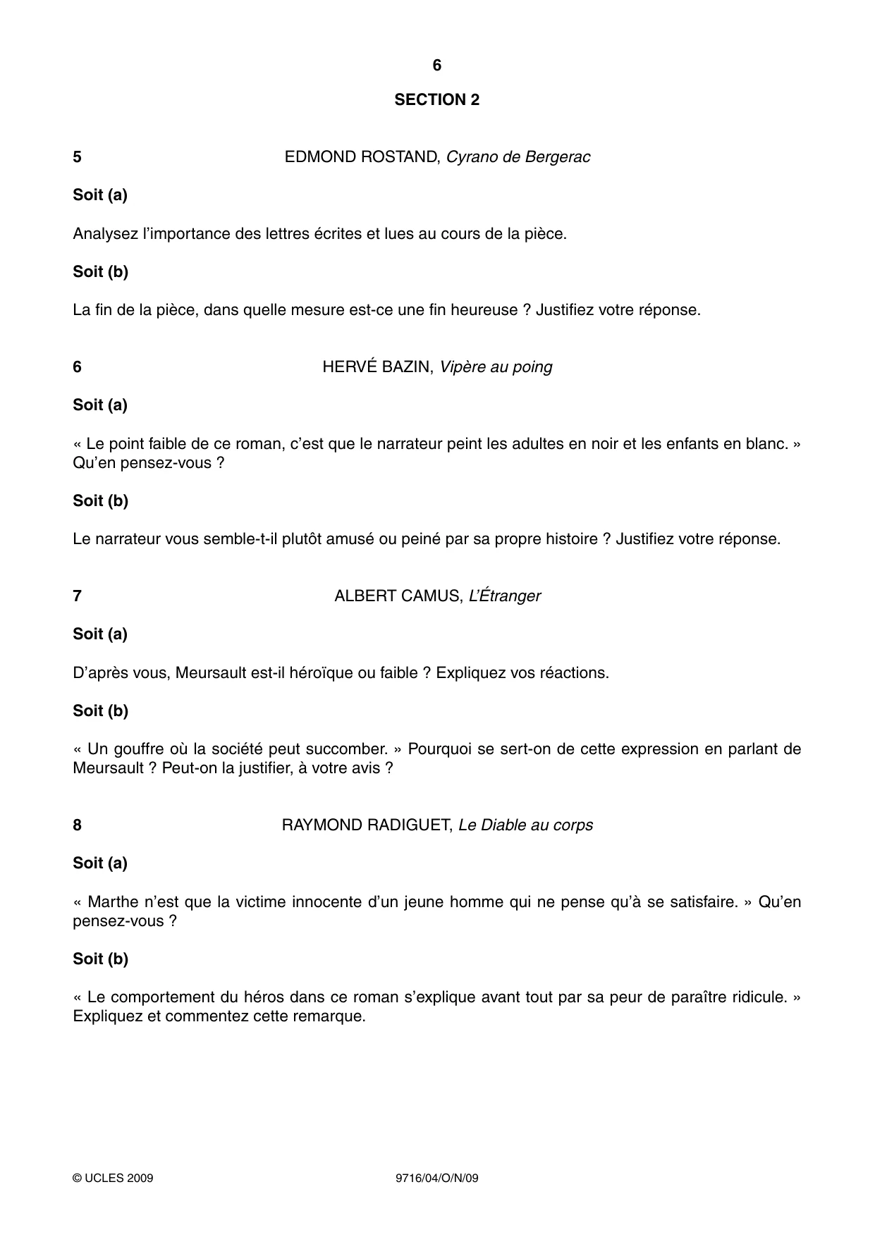 Cambridge A Level French (A Level only) 9716 2009 Oct/Nov Paper 4 · Variant 1 question paper, page 6 of 8