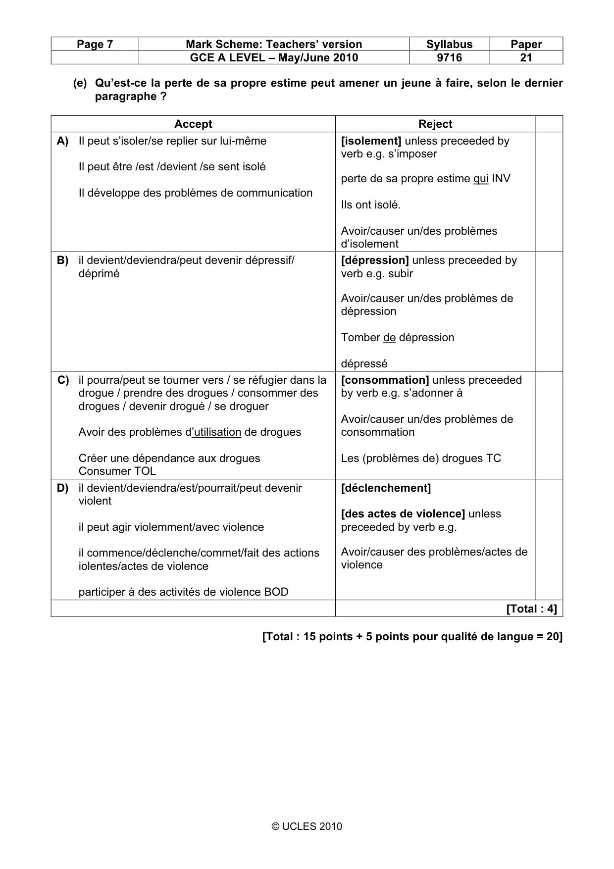 Mark scheme, page 7 of 14