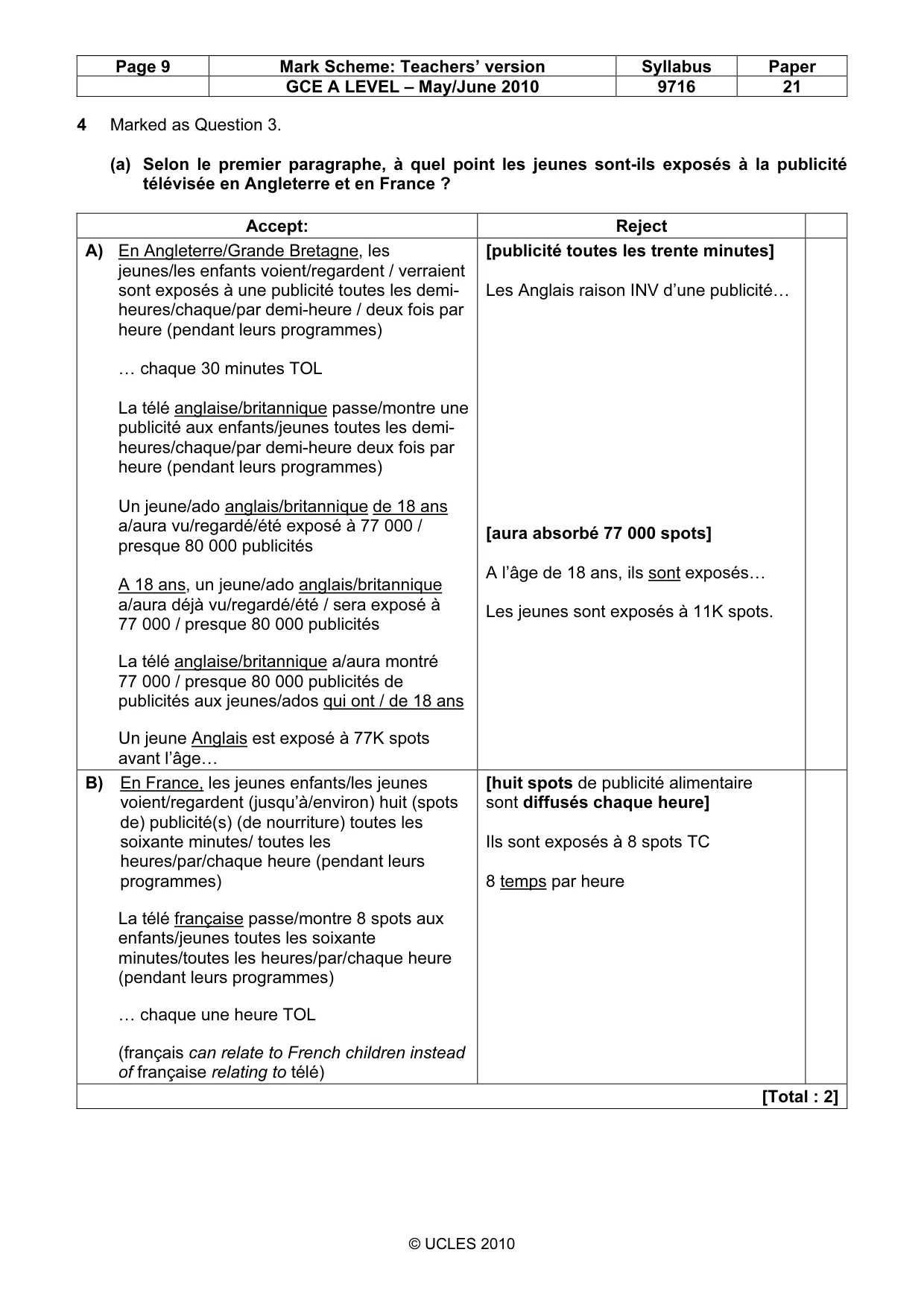 Mark scheme, page 9 of 14