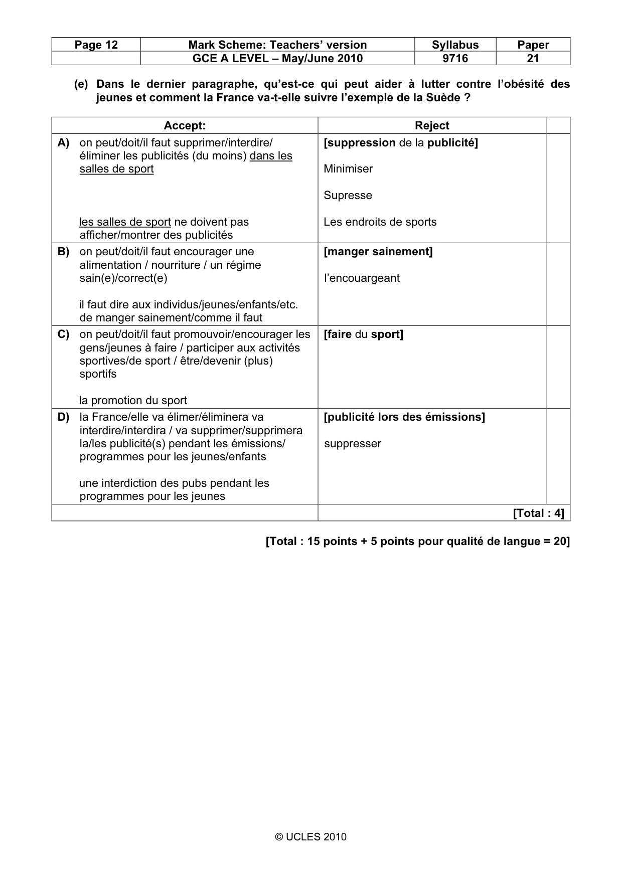 Mark scheme, page 12 of 14