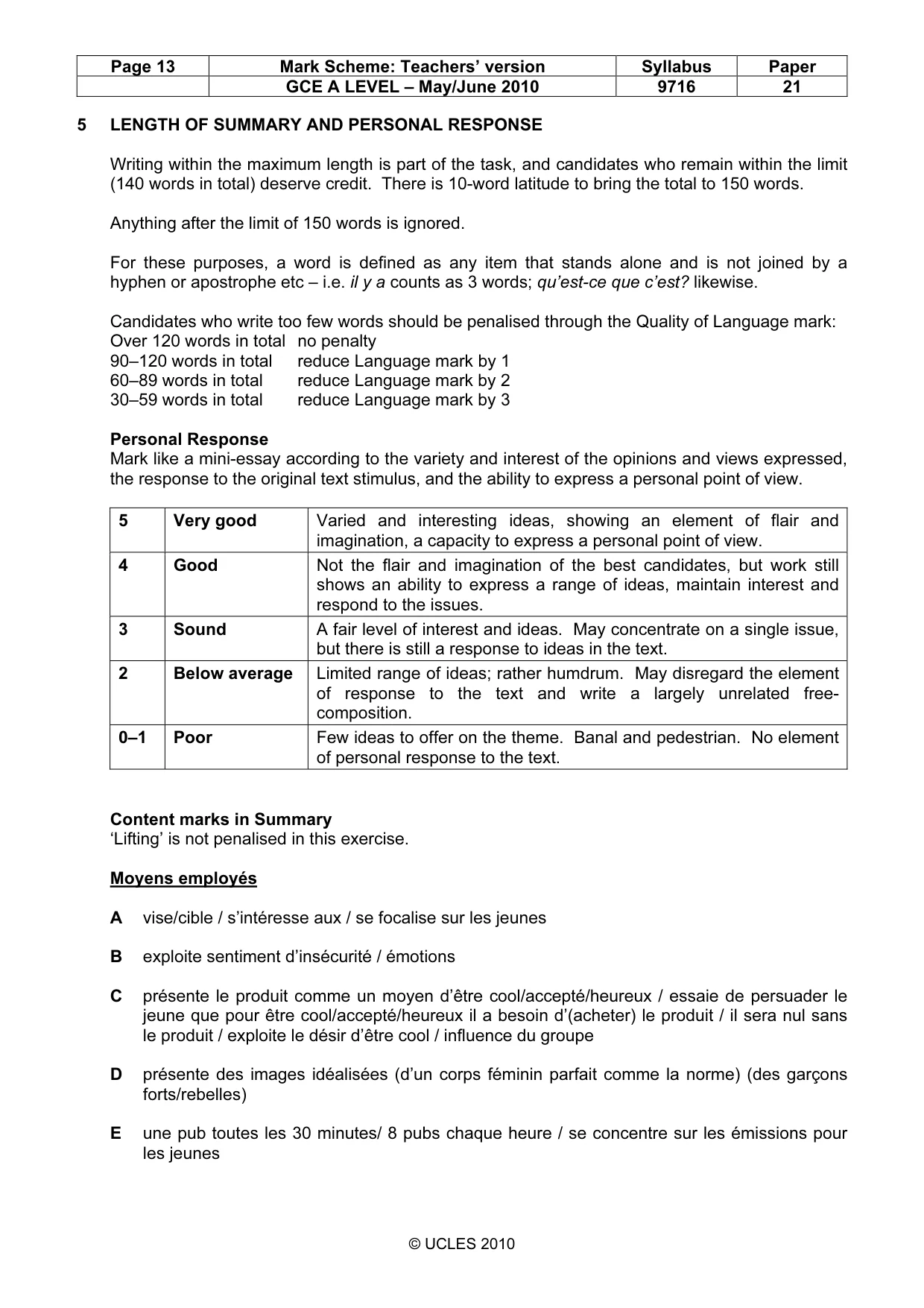 Mark scheme, page 13 of 14