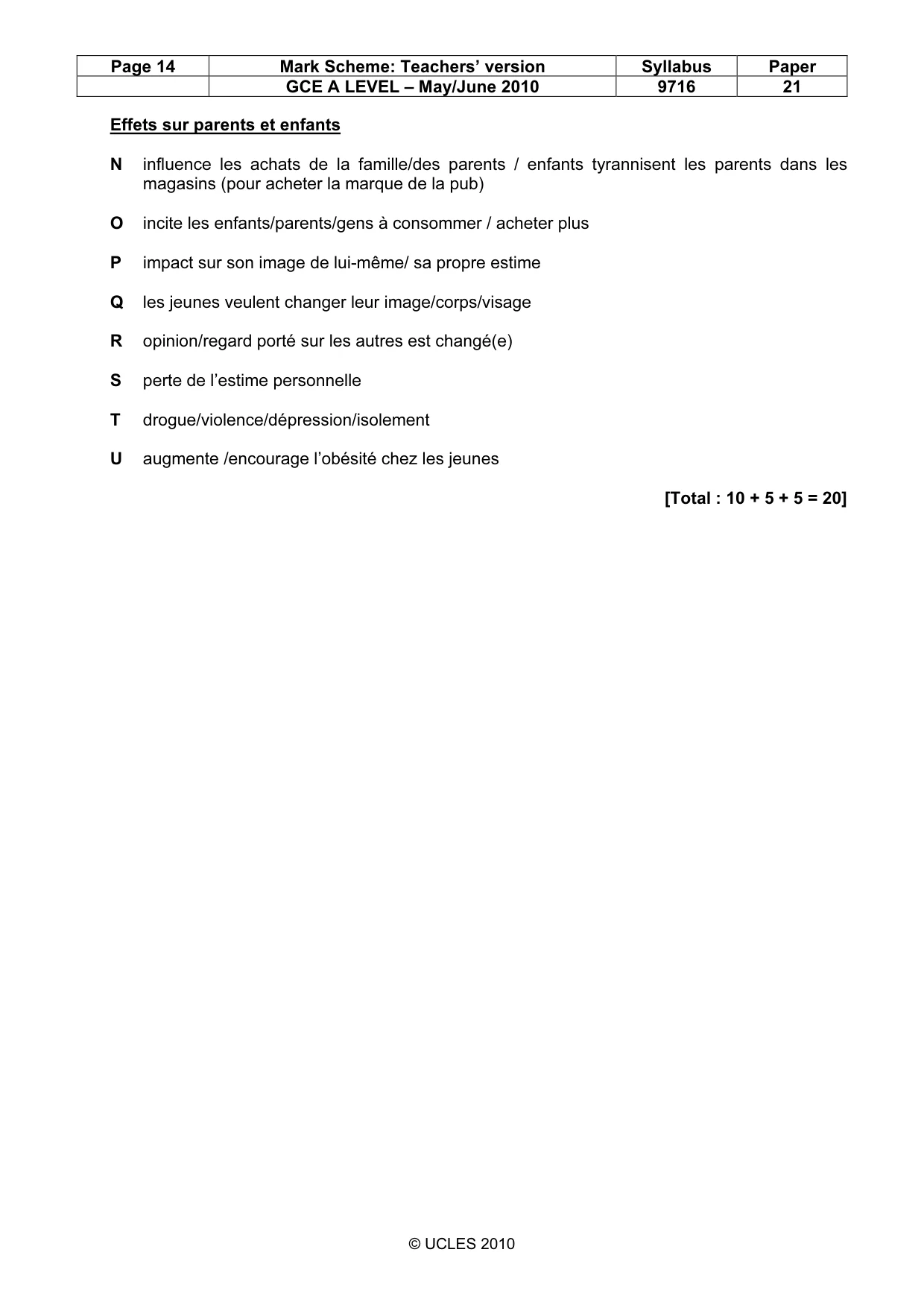 Mark scheme, page 14 of 14