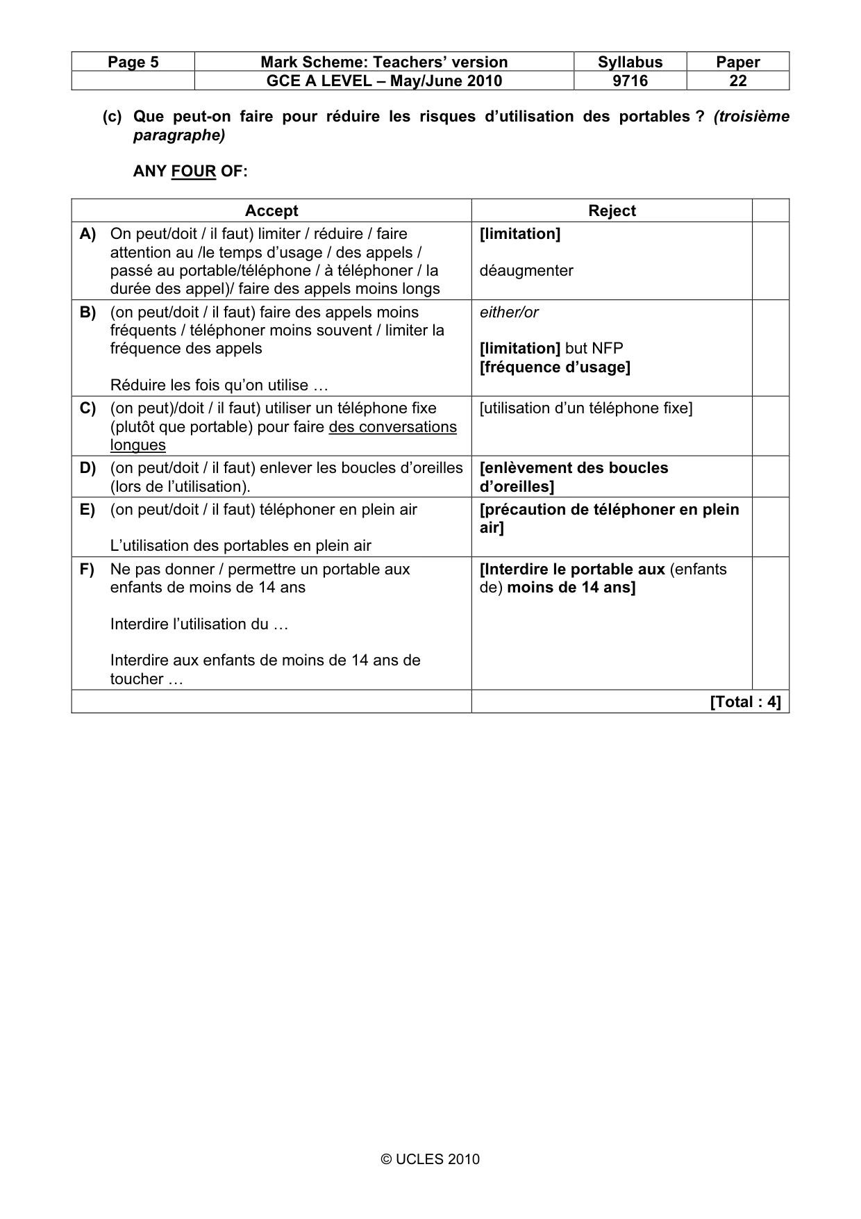 Mark scheme, page 5 of 14