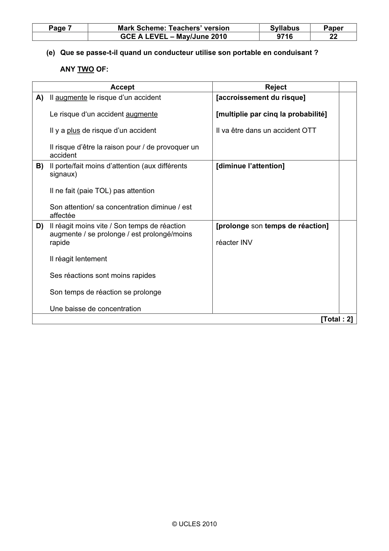 Mark scheme, page 7 of 14