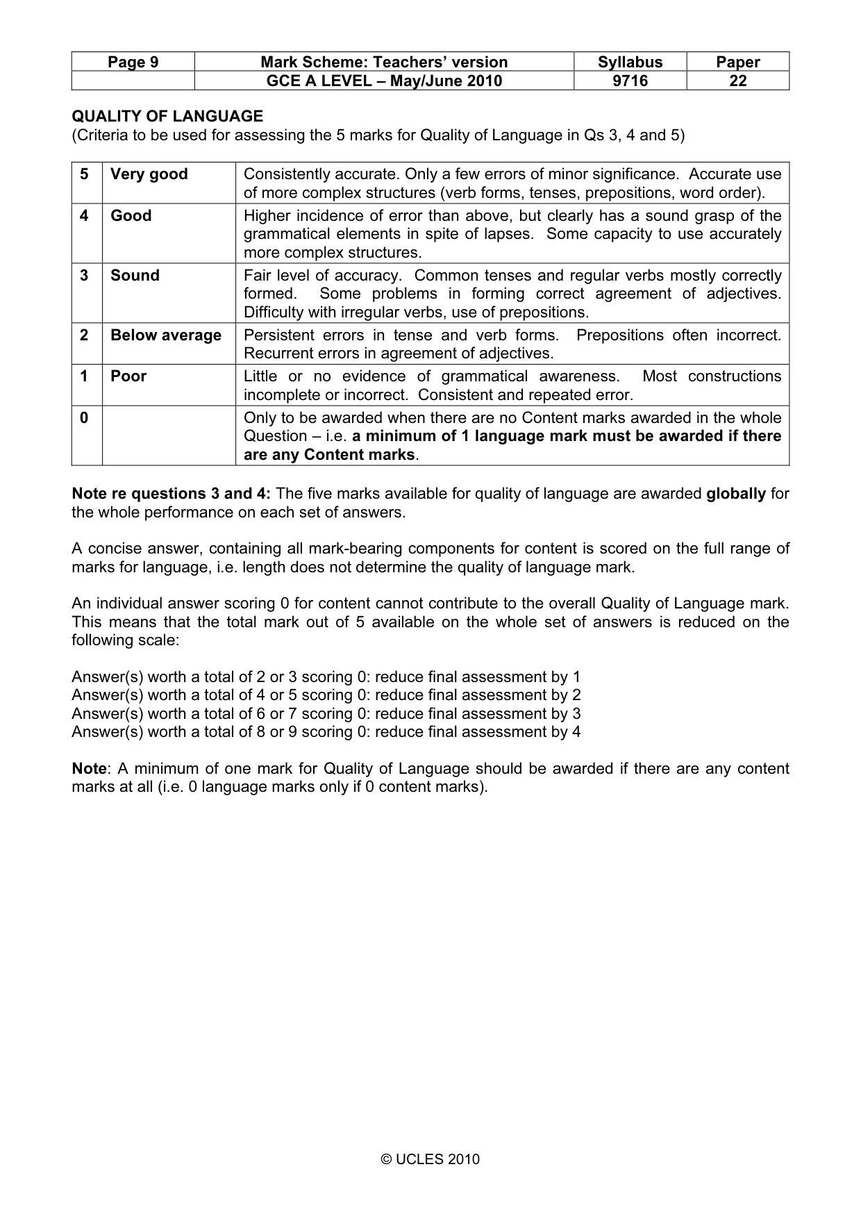 Mark scheme, page 9 of 14