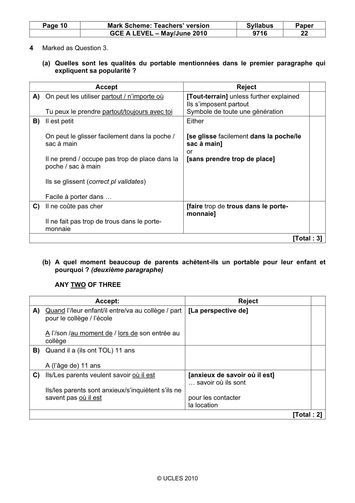 Mark scheme, page 10 of 14