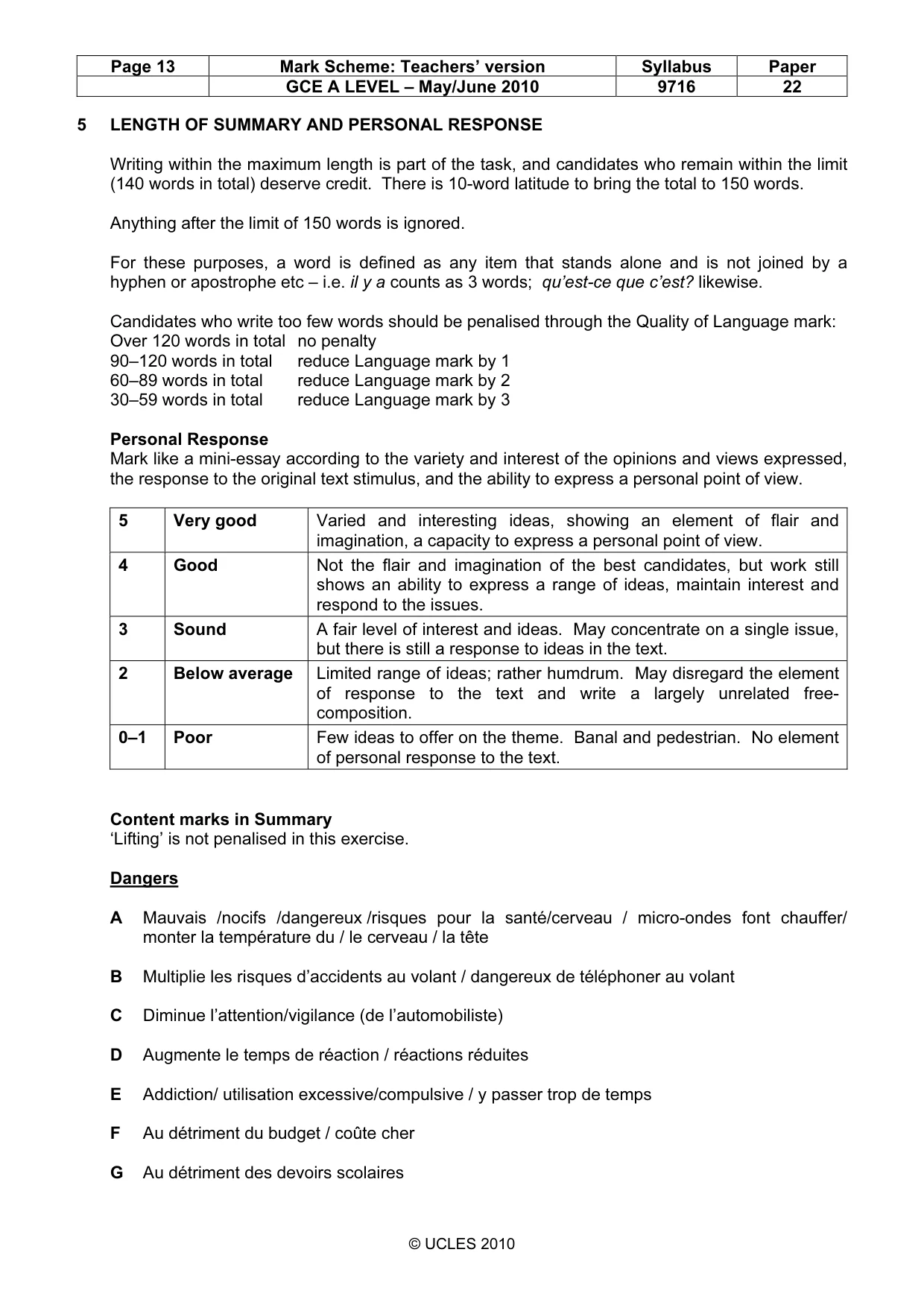 Mark scheme, page 13 of 14