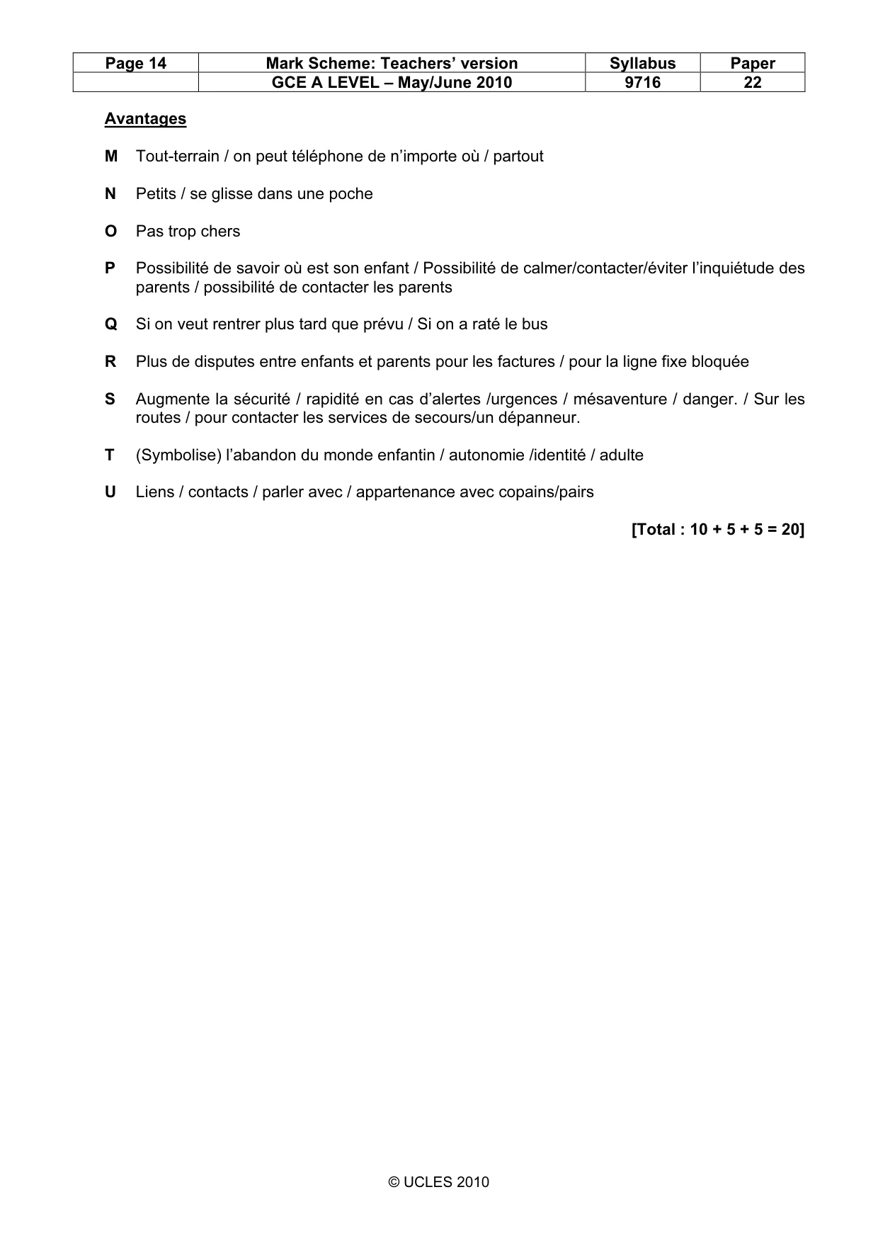 Mark scheme, page 14 of 14