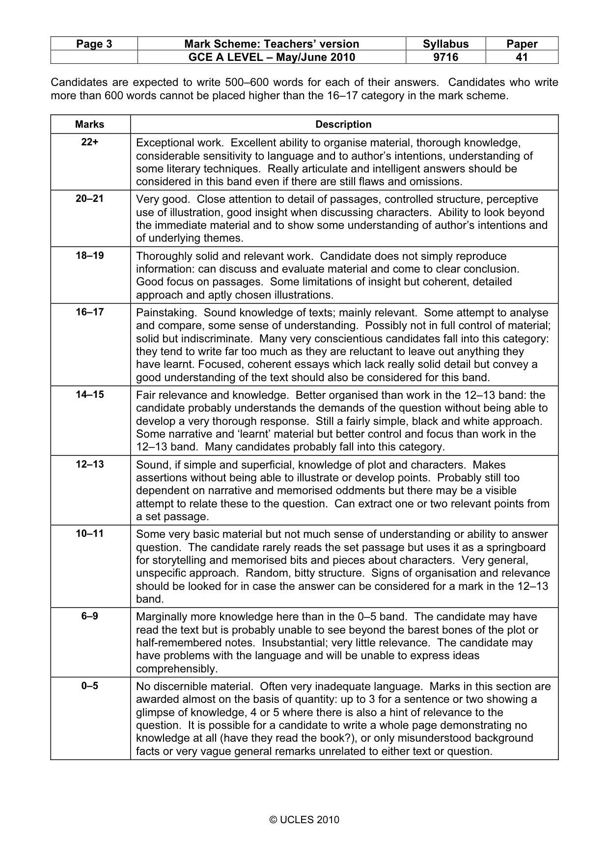 Mark scheme, page 3 of 3